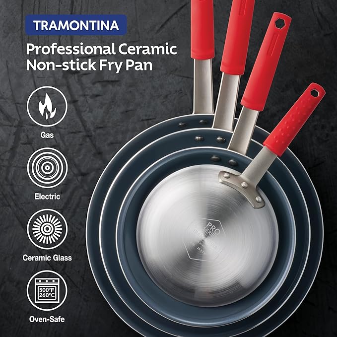 Tramontina Professional 8-Inch Ceramic Non Stick Small Frying Pan, Heavy-Gauge Aluminum Skillet with Ceramic Nonstick Coating, Dishwasher and Oven Safe, Gray