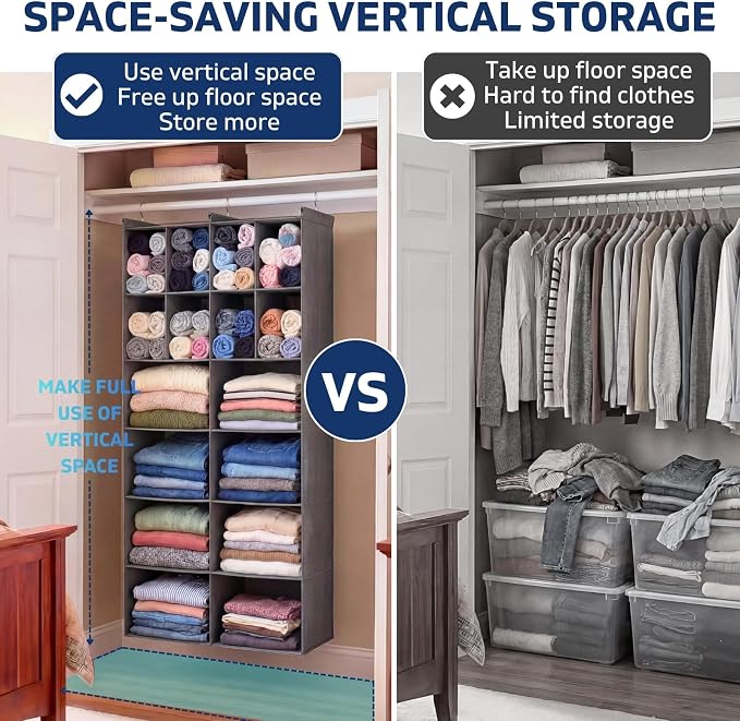 6 Tier Hanging Closet Organizer, 16 Compartments Dual Row Storage, 3 Sturdy - Image 5