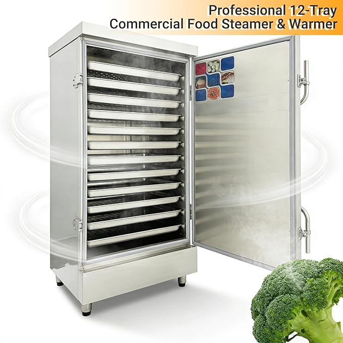 Commercial Electric Food Steamer Cabinet Stainless Steel Steam Warmer 12 Layers Steam Cooker Seafood Steam Oven Heating and Steaming Rice Steambox Multifunctional Food Steamer 110V 12KW
