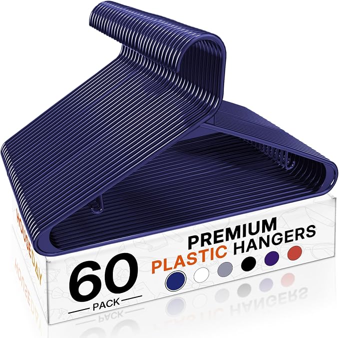 HOUSE DAY Blue Plastic Hangers 60 Pack, Slim Space-Saving Clothes Hangers | by HOUSEDAY