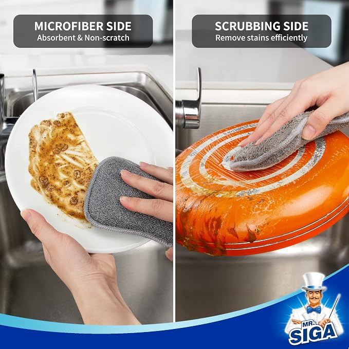 MR.SIGA Dual-Sided Scrub Sponges, Long Lasting, Reusable Dishwashing Sponges - Image 3