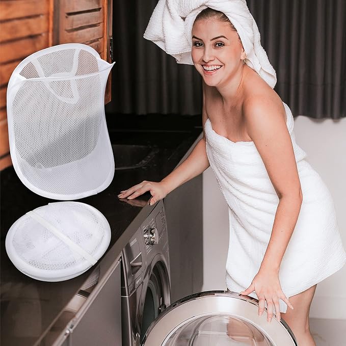 3 Pieces Hanging Laundry Hamper Laundry Bag to Hang Foldable Mesh Hamper Dirty - Image 7