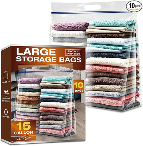 10 Pack Heavy Duty 15 Gallon Clear Zipper Bags by VacPackStorageMovingExp