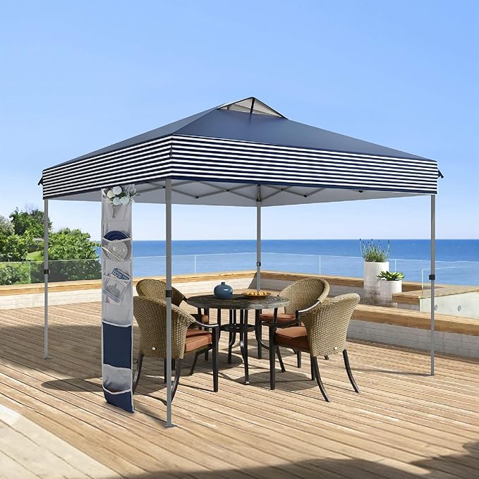 MFSTUDIO 10x10 Pop up Canopy Tent, Gazebo Shelter Sun Shade Canopies One Push Setup Portable Popup Easy Set up Tents with Vented Top,Storage,4 Sandbags,for Beach,Parties,Camping