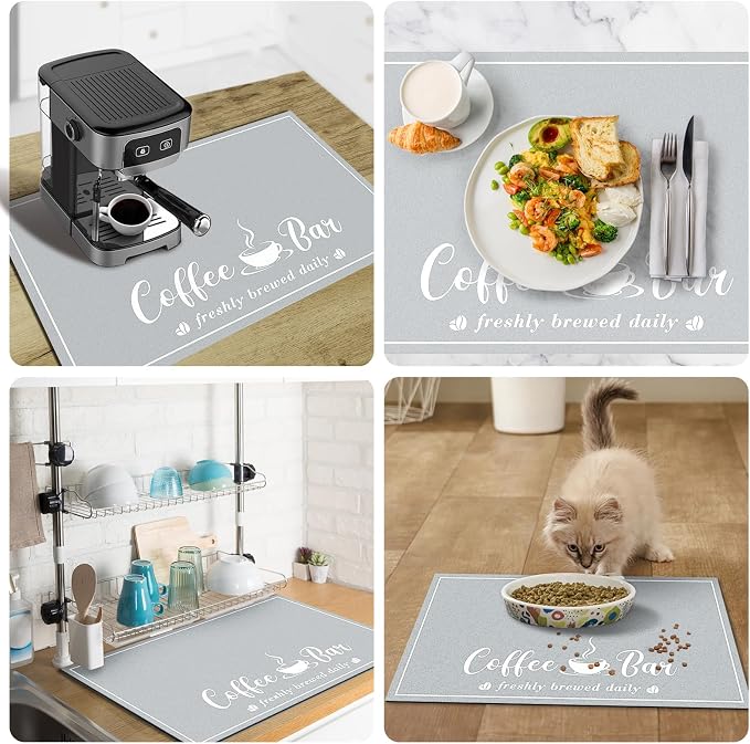 CooRug Fashion Coffee Mat, Dish Drying Mat 17" x 32" Light Grey | Hide Stain - Image 5