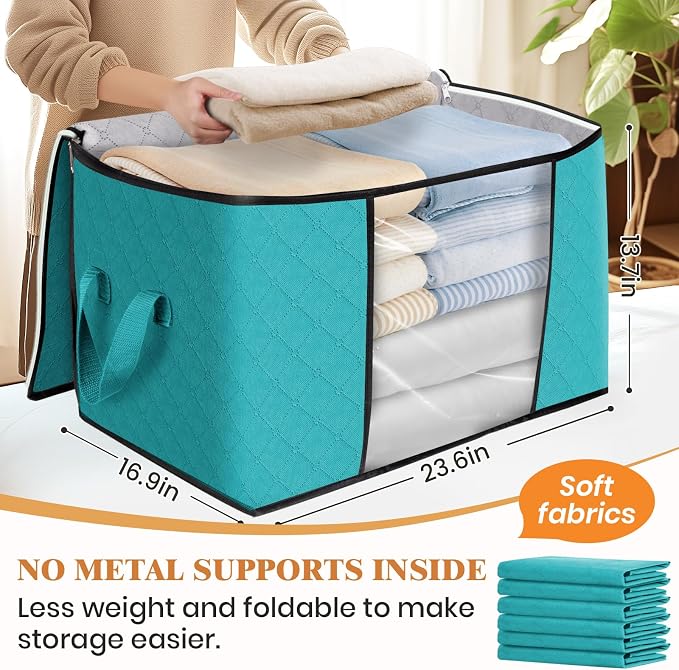 90L Clothes Storage, Foldable Thick Fabric Blanket Storage Bags | Foldable - Image 2