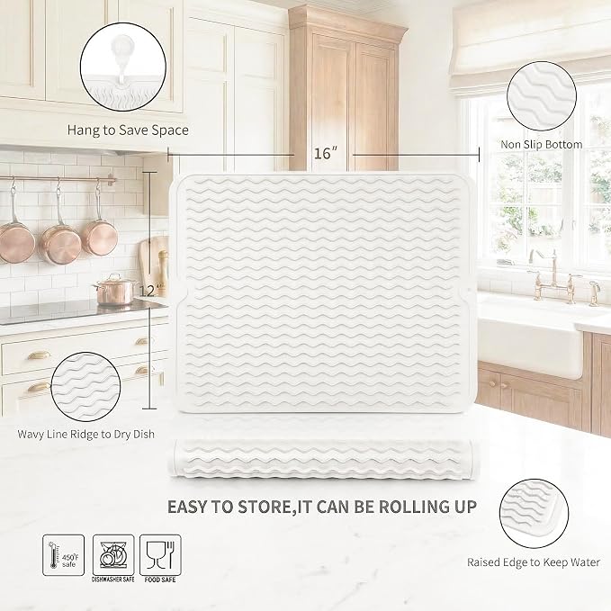 MicoYang Silicone Dish Drying Mat — Quick-Dry Ridges Counter & Sink Pad - Image 2