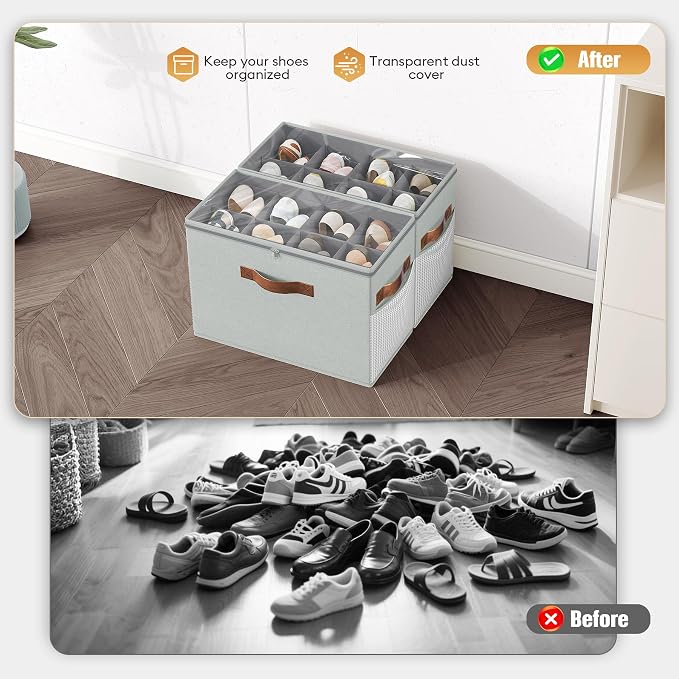 2 Pack Shoe Organizer for Closet, Foldable Shoe Storage - Image 2