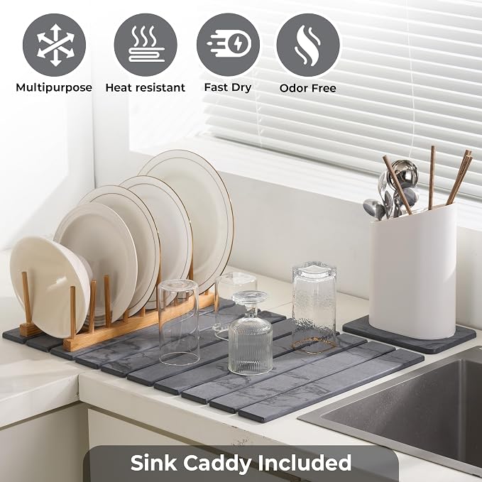Drying Matt Kitchen Counter, Large Stone Dish Drying Mat - Image 6