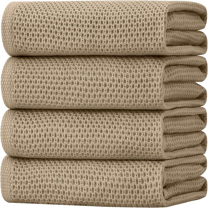 Homaxy 100% Cotton Oversized Waffle Weave Kitchen Towels 4-Pack, Tan | 20 x 28 by Homaxy