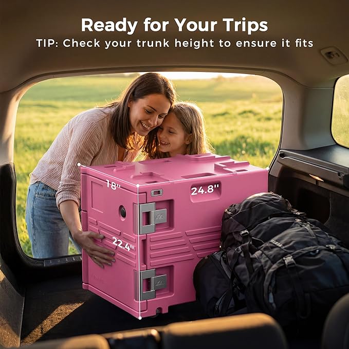 Pink 82QT Non-Electric Hot Box Food Warmer with Wheels, 304 Stainless Steel Latch, Insulated Food Carrier for 5 Full-Size Pans(NOT Included), Food Warmer Box Hot Boxes for Catering