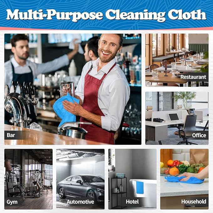 FIXSMITH Microfiber Cleaning Cloth, Shop Towels Bulk, 24 Pack Blue Microfiber - Image 3