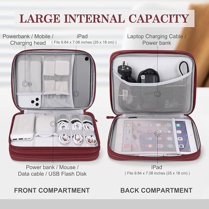 FYY Electronic Organizer, Travel Tech Pouch Bag, Extra Large, Wine Red | Wrist - Image 3