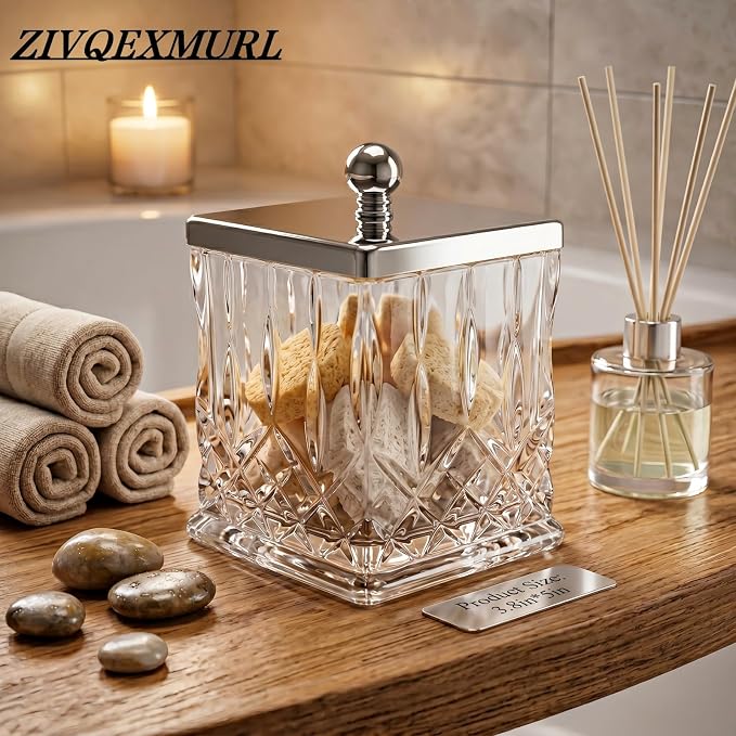 2 Pack 15Oz Clear Q-Tip Holder, Square Thick Glass - Image 5