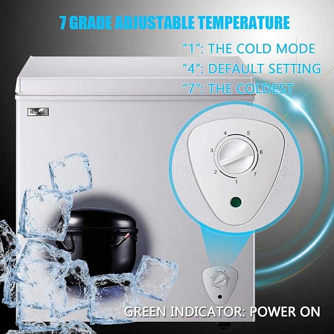 5.0 Cubic Feet Deep Chest Freezer Compact Freezers with Adjustable Thermostat Top Open Door with Removable Storage Basket for Home Kitchen and Bar
