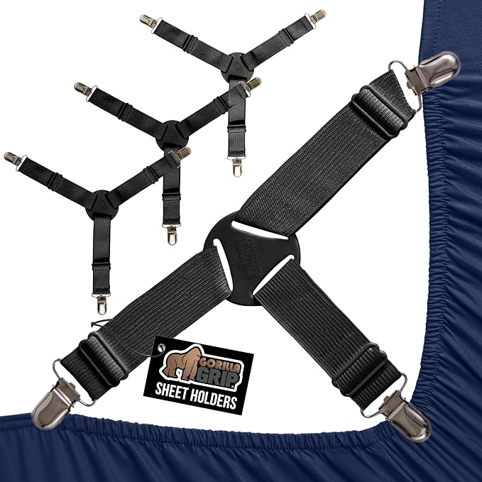 GORILLA GRIP Patented Bed Sheet Holders, Adjustable Elastic Fasteners by Unknown