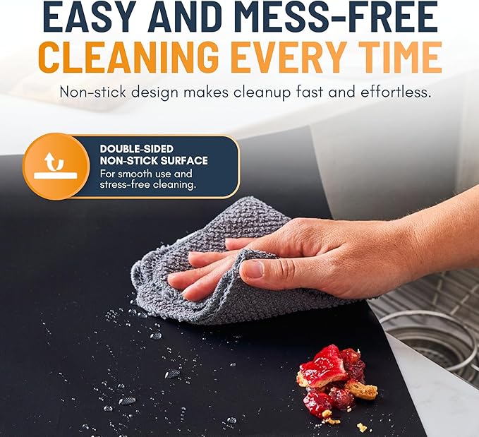 Oven Liners for Bottom of Oven - 2 Pack Large Heavy Duty Mats, 17”x25” Non-Stick Reusable Liner for Electric, Gas, Toaster Ovens, Grills - BPA & PFOA Free Kitchen Accessory to Keep Oven Clean (Black)