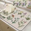 LOKHOM 16"x24" Dish Drying Mat，Vintage Sage Flower Herb Coffee Mat | Ultra by LOKHOM