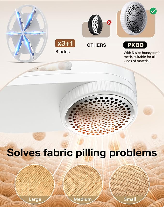 PKBD IPX6 Waterproof Washable Electric Fabric Shaver and Lint Remover, - Image 4