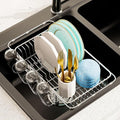 Dish Drying Rack in Sink Expandable Stainless Steel Kitchen Dish Drainer with 4 Cup Holders, Silver