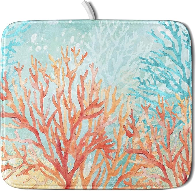 Giwawa Coastal Coral Dish Drying Mat Beach Ocean Drainer Rack Mat 16x18 Inch by Giwawa