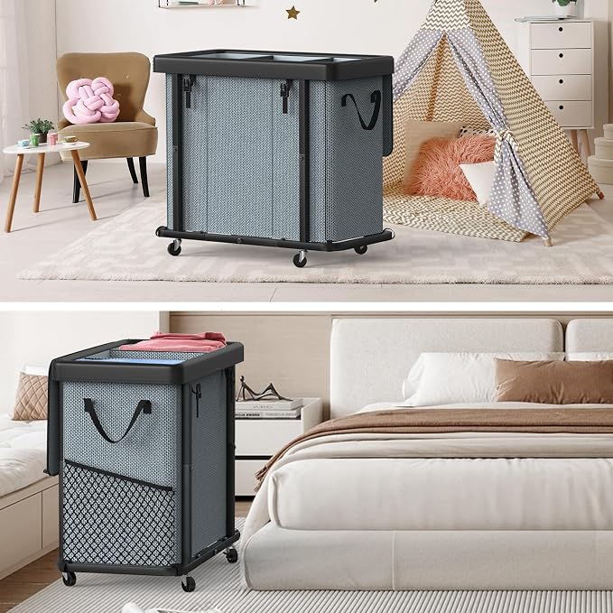 Laundry Basket with Wheels, 230L Laundry Sorter 3 Section - Image 7