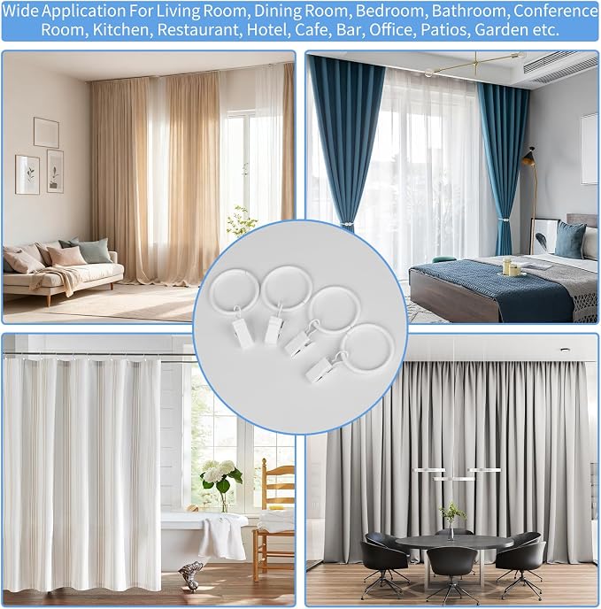 Curtain Rings with Clips, 42 Pack Metal Drapery Rings with Clips Hooks Hangers - Image 8