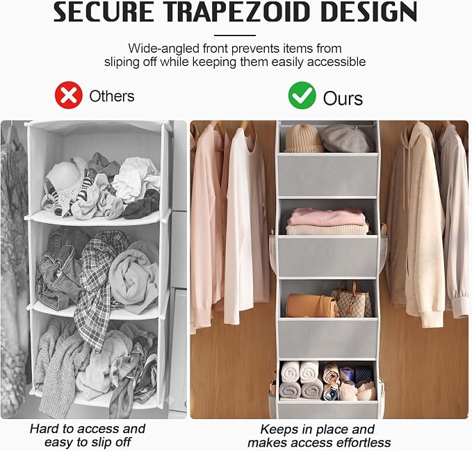 Hanging Closet Organizer 4-Shelf Wide Trapezoid, Anti-Sagging Storage Bins - Image 6