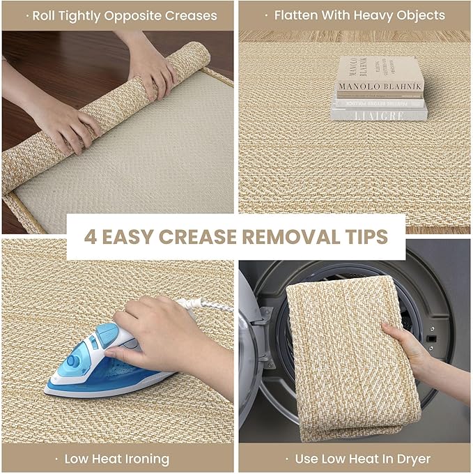 IOHOUZE Washable Area Rug 3x5 Non Slip Rubber Backed Woven Rugs for Entryway Rugs Indoor Outdoor Doormat Throw Rug Floor Carpet for Entrance Kitchen Front Door, Warm Beige/Orange/Apricot