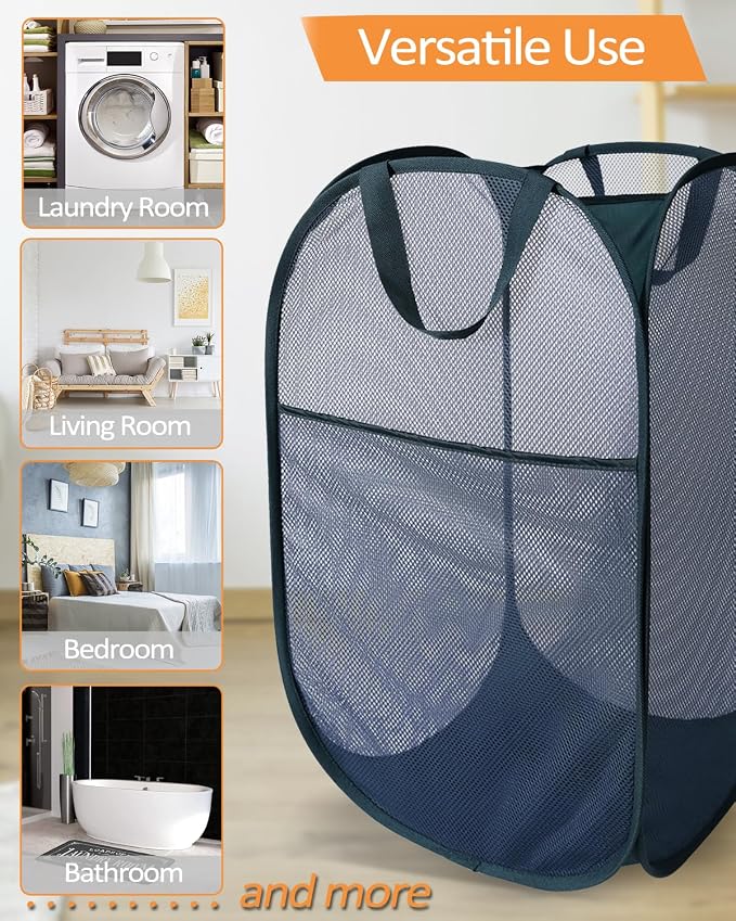 Bemkoo Navy Blue Durable Foldable Laundry Hamper, 22.8 x 14.2 x 14.2 inches - Image 7