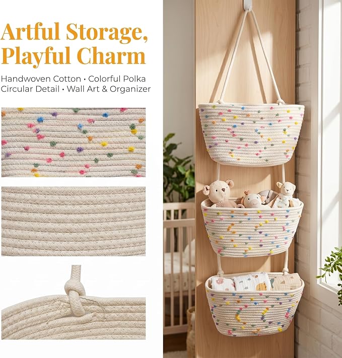 Hanging Basket, Over Door Organizer, 3 -Tier Wall Basket - Image 4