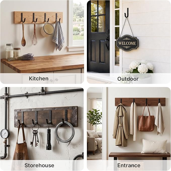 POZEAN 12 Pack Black Coat Hooks, Heavy Duty Wall Mounted Single Prong Hooks | - Image 7