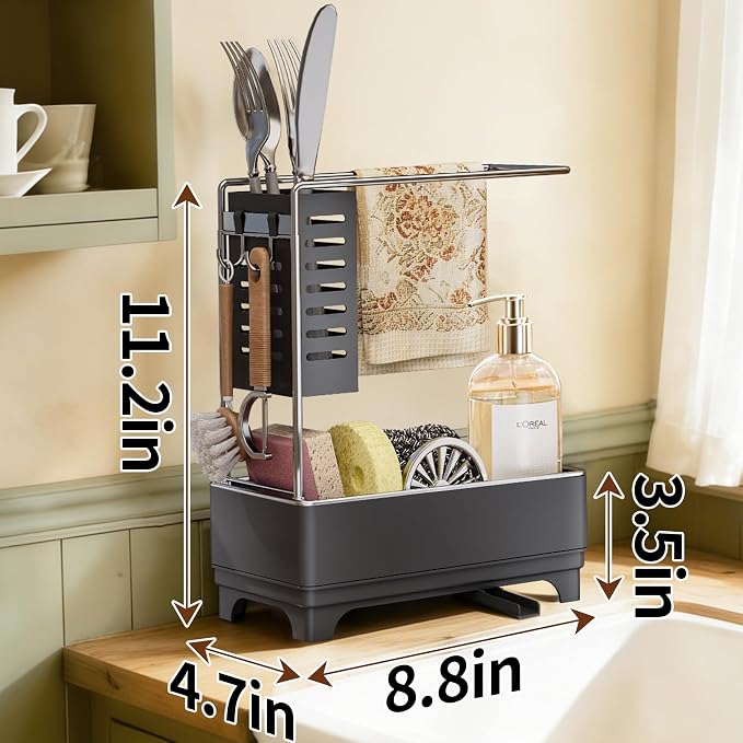 MOUKABAL 2-Tier Sponge Holder for Kitchen Sink, Sink Caddy Organizer Grey - Image 2