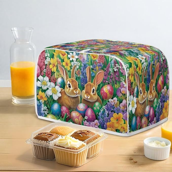 Easter Decor Toaster Cover 2 Slice Wide Slot Washable Bread Maker Covers Toaster Covers Kitchen Small Appliance Cover Stain Resistant,Easter Bunny Eggs Floral