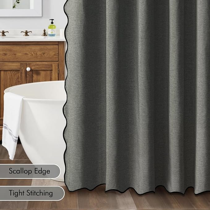 MIULEE Charcoal Grey Scalloped Linen Shower Curtain 72x72 Inches - Image 5