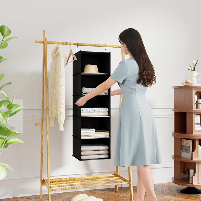 Hanging Closet Organizer 5-Shelf, Oxford Fabric Wardrobe Storage, shoes & - Image 2