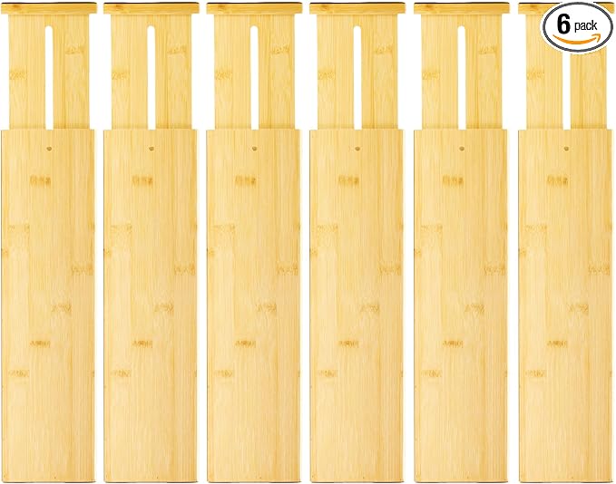 VaeFae 6 Pack Bamboo Drawer Dividers, Expandable Separators by VaeFaeDirect