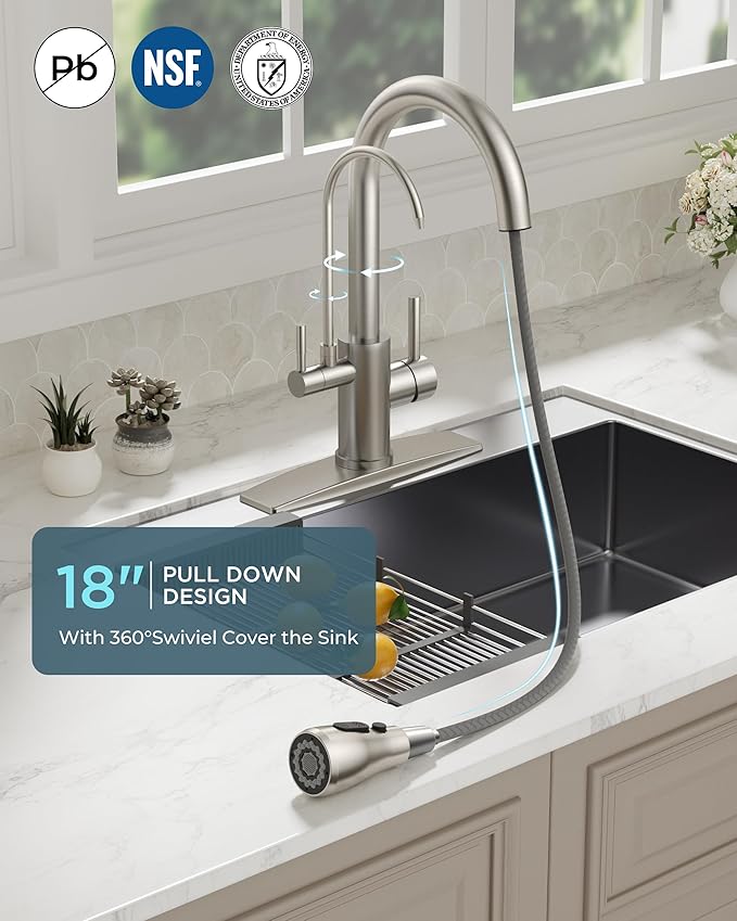 FORIOUS Kitchen Faucet with Purified Water, 2 Handle, Brushed Nickel | - Image 3