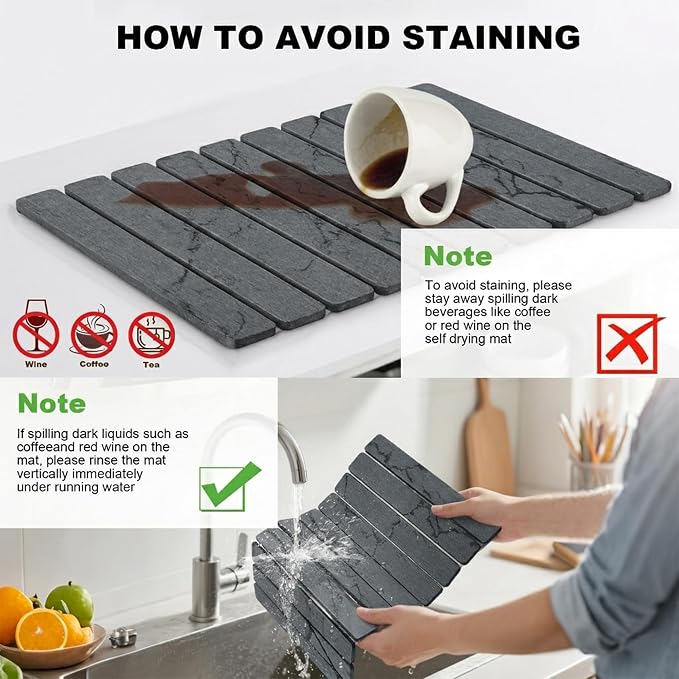 Stone Drying Mat for Kitchen Counter, Quick Diatomaceous Earth Mats for Dishes - Image 6