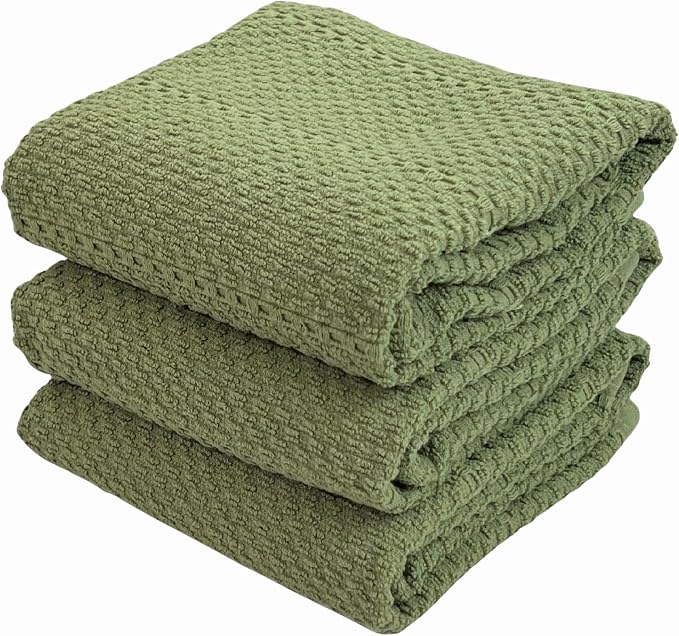 Dark Sage Green Kitchen Hand Dish Towels, 100% Cotton by SerafinaHome