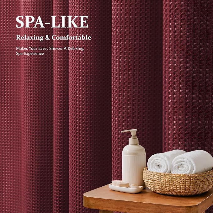 Dynamene Extra Long Waffle Shower Curtain 256 GSM Fabric 72x96 Burgundy - Image 3