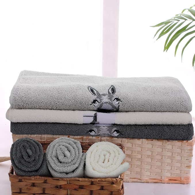 3 Pcs Donkey Hand Towels for Bathroom Kitchen Decor Gifts | Embroidered Donkey - Image 6