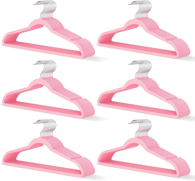 Pink Velvet Hangers 60 Pack, Slim Space Saving Suit Hangers by MLKJHHI