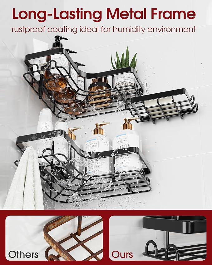 Sakugi Corner Shower Caddy, Soap Holder & Hooks - Image 4