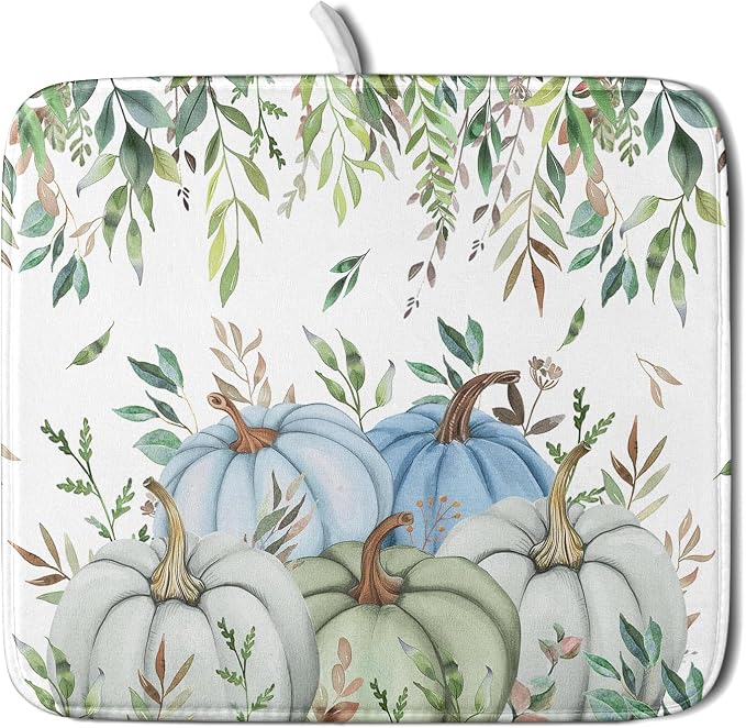 Giwawa Fall Blue Pumpkin Dish Drying Mat Autumn Harvest Dishes Pad 16"x18" by Giwawa