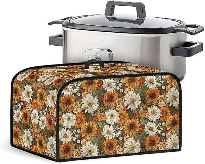 Daisy Slow Cooker Dust Cover - Floral Oval 6-8 Qt Crock Pot Cover Keeps Appliance Clean
