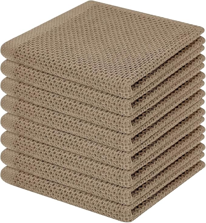 Homaxy 100% Cotton Waffle Weave Kitchen Dish Cloths 8-Pack, Tan | 12 x 12 Inches by Homaxy
