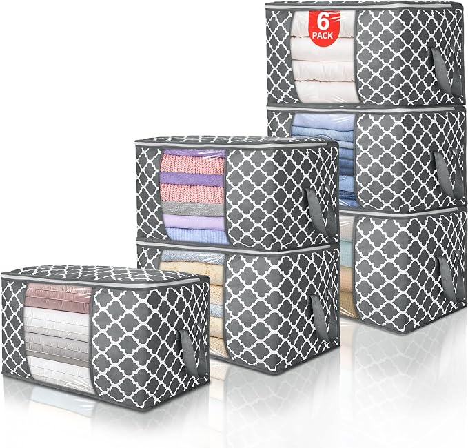 90L Large Storage Bags, 6 Pack Clothes Storage Bins Closet Organizers | by BuddingJoy-BuildaJoyfulLifeforYou