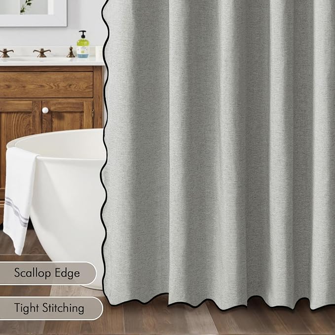 MIULEE 72"x84" Extra Long Scalloped Linen Shower Curtain Light Grey - Image 5