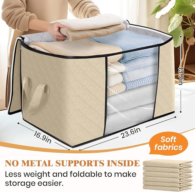 90L Clothes Storage, Foldable Thick Fabric Blanket Storage Bags | Foldable - Image 2